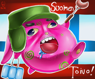3_toes alcohol anthro beer beverage blue_eyes bodily_fluids clothing drooling eyebrows featureless_crotch featureless_hands feet finnish_flag food fur green_clothing green_eyebrows green_hat green_headwear hat headgear headwear holding_beer holidays male meat nightmare_fuel open_mouth pink_body pink_fur round_body saliva sausage solo spiral stubble text toes ushanka white_nose white_text the_kitty_named_terra easter easter_bunny lagomorph leporid mammal rabbit 2014 absurd_res digital_drawing_(artwork) digital_media_(artwork) english_description finnish_text hi_res signature