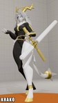 anthro antlers biped breasts clothed clothing curvy_figure dream_breaker_(pseudoregalia) female female/female female_anthro floppy_ears fully_clothed fully_clothed_anthro fully_clothed_female fur gold_(metal) gold_jewelry grey_body grey_fur grey_hair hair holding_object holding_weapon hooves horn jewelry kneeling long_ears lop_ears simple_background solo standing tail weapon krako pseudoregalia warfare_machine sybil_(pseudoregalia) warfare_sybil bovid caprine goat hybrid jackalope lagomorph leporid mammal rabbit 2024 3d_(artwork) absurd_res digital_media_(artwork) hi_res source_filmmaker_(artwork)