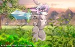16:10 animal_humanoid animated donghu featureless_crotch female fluffy_breasts humanoid lagomorph lagomorph_humanoid leporid leporid_humanoid looking_at_viewer mammal mammal_humanoid melee_weapon nude rabbit rabbit_humanoid short_playtime solo standing sword weapon widescreen