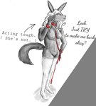 anthro black_body black_fur clothing collar collar_only female fur leash leashed_collar legwear nude red_eyes solo stockings text gueststar natasha_(gueststar) anubian_jackal canid canine canis humanoid jackal mammal english_text