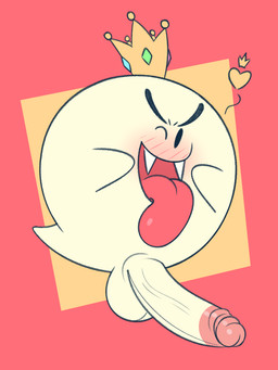 balls blush crown crown_only fangs floating_head_creature genitals headgear headgear_only heart_symbol heart_wink looking_at_viewer male one_eye_closed open_mouth open_smile penis simple_background smile solo teeth tongue tongue_out vein veiny_penis white_balls white_penis wink winking_at_viewer gemsum luigi's_mansion mario_bros nintendo king_boo boo_(mario) 2023