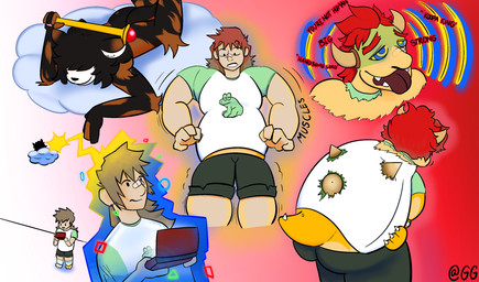 anthro bandage black_body black_fur body_size_growth bottomwear brown_body brown_fur butt claws clothing cloud dialogue duo fur growth hair horn horn_growth human_to_anthro hypnosis hypnotic_eyes identity_death magic_user male mind_control multicolored_body muscle_growth musclegut muscular open_mouth red_hair ringed_eyes scale_growth scales sharp_teeth shell shorts size_transformation snout snout_growth species_transformation spikes tail tail_growth teeth tf_into_fictional_character tongue tongue_out transformation transformation_sequence transformation_through_magic two_tone_body wand weight_gain geminigelatin mario_bros nintendo nintendo_3ds nintendo_ds_family bowser calico_cat domestic_cat felid feline felis human koopa mammal reptile scalie 2026 digital_drawing_(artwork) digital_media_(artwork) hi_res sequence story story_in_description