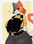 anthro beady_eyes belt big_breasts black_eyes bottomwear breasts bulletproof_vest choker clothed clothing curvy_figure female front_view fully_clothed huge_breasts jewelry necklace pants solo wide_hips mrdexxxs epic_games fortnite cate_meowdy calico_cat domestic_cat felid feline felis mammal digital_media_(artwork) portrait three-quarter_portrait
