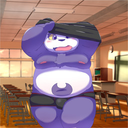 anthro belly blush bulge classroom clothing inside kemono male navel overweight overweight_male purple_body school solo underwear undressing white_body young young_anthro young_male ryuryutwins lifewonders tokyo_afterschool_summoners alp_(tas) bear giant_panda mammal 1:1 2022 hi_res