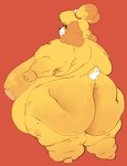 anthro areola arm_rolls back_fat back_rolls belly big_belly big_breasts big_butt blonde_hair breasts butt fat_arms fat_legs fat_rolls female fur hair huge_breasts huge_butt leg_rolls looking_back love_handles morbidly_obese morbidly_obese_anthro morbidly_obese_female nude obese obese_anthro obese_female overweight overweight_anthro overweight_female red_background sagging_breasts side_belly simple_background smile yellow_body yellow_fur cloudboyo animal_crossing nintendo isabelle_(animal_crossing) canid canine canis domestic_dog mammal shih_tzu toy_dog