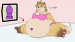 anthro belly big_belly blue_eyes brown_body brown_fur brown_hair clothing deep_navel dildo ear_piercing female fur hair midriff navel navel_fetish navel_penetration obese obese_anthro obese_female overweight overweight_anthro overweight_female penetration piercing sex sex_toy solo tan_body tan_fur text athan brooke_(dullpoint) canid canine fox mammal 16:9 2018 digital_media_(artwork) hi_res widescreen