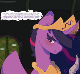 blush crown door double_door female feral headgear horn looking_back loose_feather magic quill regalia solo wings averyworks friendship_is_magic hasbro my_little_pony mythology twilight_sparkle_(mlp) equid equine mammal mythological_creature mythological_equine winged_unicorn