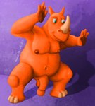 anthro arms_above_head balls belly crouching genitals hooves horn looking_away male moobs navel nipples nude nude_male orange_body overweight overweight_anthro overweight_male penis pose shaded_background simple_background smile solo sumo thick_arms thick_thighs toony wontonrhino wonton_(wontonrhino) mammal rhinoceros 2021 hi_res shaded