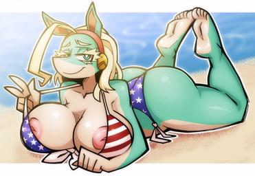 5_fingers 5_toes areola barefoot big_breasts big_butt bikini blonde_hair breasts butt cleavage clothed clothing eyelashes feet female fingers hair holidays huge_breasts humanoid_feet humanoid_hands inverted_nipples long_eyelashes lying multicolored_body nipple_slip nipples on_front plantigrade sagging_breasts soles solo swimwear tan_eyelashes thick_thighs toes two-piece_swimsuit two_tone_body wide_hips paraiiaxfused 4th_of_july my_hero_academia ippan_josei animal_humanoid canid canid_humanoid canine canine_humanoid fox_humanoid humanoid mammal mammal_humanoid quirked_human_(my_hero_academia) hi_res