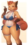 5_fingers anthro big_breasts bikini biped blush breasts cleavage clothed clothing eyelashes female female_anthro fingers fur gesture hair hand_gesture looking_at_viewer multi_tail open_mouth orange_body orange_fur pokemorph pupils simple_background smile solo swimwear tail thick_thighs three-quarter_view two-piece_swimsuit v_sign wide_hips kemonoyou nintendo pokemon generation_1_pokemon pokemon_(species) vulpix absurd_res digital_media_(artwork) hi_res portrait three-quarter_portrait