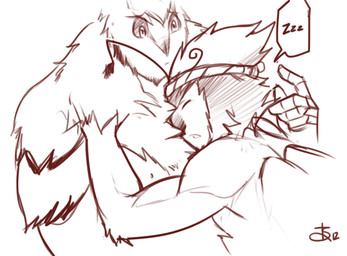 accessory antennae_(anatomy) beard biceps duo eyes_closed facial_hair fur hair headband hug male male/male multi_arm multi_limb muscular nude romantic romantic_couple simple_background sleeping sound_effects vowelless vowelless_sound_effect white_background wings worried zzz sablechan unafkennyart arthropod insect lepidopteran moth line_art monochrome