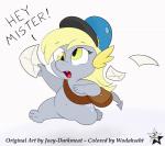 bag clothing cutie_mark envelope fangs female hat headgear headwear open_mouth solo tail teeth text tongue yellow_eyes joey-darkmeat wodahseht friendship_is_magic hasbro my_little_pony mythology derpy_hooves_(mlp) dragon mythological_creature mythological_scalie scalie 2015 absurd_res english_text hi_res