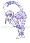 anthro arms_together ass_up bent_over bent_over_with_legs_held_straight breasts extended_arms female fur hair hands_on_knee hands_on_leg hands_on_own_knee hands_on_own_leg holding_knee holding_leg leaning_on_self legs_together purple_body purple_fur purple_hair raised_tail seductive solo straight_legs tail young young_anthro young_female trump domestic_cat felid feline felis mammal 2001 watermark