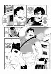 comic dialogue duo english_text eyewear glasses greyscale hi_res human kira_nerisu male mammal monochrome obese overweight tecfront text translated