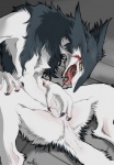 anthro blood bodily_fluids female grey_background looking_at_viewer mammal mick39 navel nude open_mouth rain_silves sergal simple_background solo spread_legs spreading tail third-party_edit tongue tongue_out