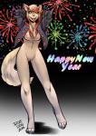 anthro blonde_hair bodily_fluids bottomless breasts clothed clothing cum female fireworks genital_fluids genitals hair hair_dye holidays jacket nipples open_clothing open_jacket open_topwear pussy solo standing thigh_gap topwear vaginal_fluids wet wide_hips doedog new_year linahusky canid canine canis domestic_dog husky mammal nordic_sled_dog spitz 2016