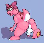2014 accessory anthro anus backsack balls birdo bow_(feature) bow_accessory bow_ribbon butt centered_hair_bow genitals girly hair_accessory hair_bow hair_ribbon hauntzor looking_at_viewer looking_back male mario_bros nintendo penis rear_view ribbons siphon_(anatomy) solo