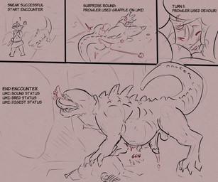 abdominal_bulge aroused_pred balls belly big_belly bodily_fluids cum cum_drip digestion dripping duo erection eyewear female female_prey feral feral_pred genital_fluids genitals glasses humanoid_pointy_ears humanoid_prey long_tongue male male/female male_pred oral_vore penis pointy_ears rumbling_stomach sharp_teeth status_effect teeth text tongue tongue_out vore vorvelvet elf humanoid monster reptile scalie 6:5 comic hi_res