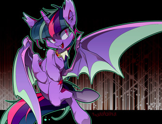 fangs female horn open_mouth red_eyes solo teeth wings tyuubatu friendship_is_magic hasbro my_little_pony mythology twilight_sparkle_(mlp) equid equine horse mammal mythological_creature mythological_equine pegasus pony vampire winged_unicorn hi_res