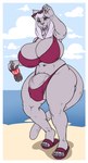 anthro barely_contained beach beverage big_breasts big_penis bra breasts bulge clothed clothing curvy_figure eyewear eyewear_on_head footwear genitals grey_body gynomorph hair half-erect huge_breasts huge_penis ineffective_clothing intersex lips long_hair looking_at_viewer midriff navel outside panty_bulge penis red_eyes sandals sea seaside shoes soda soft_drink solo standing sunglasses sunglasses_on_head thick_lips thick_penis thick_thighs underwear water wide_hips hornyzhopa nadya_(hornyzhopa) canid canine canis mammal wolf absurd_res digital_media_(artwork) hi_res shaded