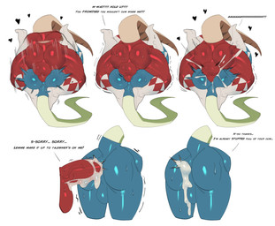 anal_sheath anthro balls biceps big_muscles big_penis blue_bodysuit blue_clothing blue_skinsuit bodily_fluids bodysuit clothed clothing cum cum_in_ass cum_in_clothing cum_inside cum_through_bodysuit cum_through_clothing cumshot duo ejaculation erection from_front_position genital_fluids genitals heart_symbol humanoid_genitalia humanoid_penis male male/male masturbation mating_press multicolored_bodysuit multicolored_clothing multicolored_skinsuit muscular muscular_anthro muscular_male penis red_bodysuit red_clothing red_skinsuit sex sex_through_bodysuit sex_through_clothing simple_background skinsuit tail text thick_thighs tight_clothing wet wet_clothing cxcxxcxxxx mighty_morphin_power_rangers power_rangers super_sentai blue_ranger red_ranger dinosaur lizard prehistoric_species reptile scalie absurd_res digital_media_(artwork) english_text hi_res sequence