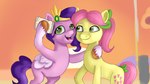 biped cellphone duo earth_pony electronics equid equine female hasbro hi_res horse hug jbond mammal mlp_g5 my_little_pony mythological_creature mythological_equine mythology open_mouth pegasus phone pipp_petals_(mlp) pony posey_(g5) selfie sunset wings