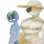 anthro bald duo earth eye_patch eyewear for_a_head jealous lidded_eyes male muscular muscular_male nipples not_furry pecs planet saturn_(planet) skinny smile kogito girl_staring_at_man's_chest humanoid living_planet object_head absurd_res hi_res meme