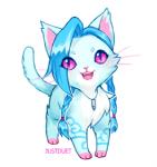 blue_hair female feral hair jewelry looking_at_viewer necklace open_mouth paws pink_eyes simple_background solo white_background justduet league_of_legends riot_games tencent jinx_(lol) domestic_cat felid feline felis mammal low_res