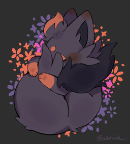 ambiguous_gender curled_up feral fur solo whtink nintendo pokemon canid generation_5_pokemon mammal pokemon_(species) zorua hi_res tagme