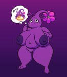 areola big_breasts black_eyes breasts female flower_on_head front_view genitals huge_breasts mouthless navel nipples overweight overweight_female plant purple_areola purple_background purple_body purple_nipples pussy simple_background solo thick_thighs thought_bubble wide_hips thepinkjay5 nintendo pikmin elemental_creature elemental_humanoid flora_fauna humanoid pikmin_(species) plant_humanoid purple_pikmin