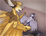anthro bodily_fluids cum cumshot duo ejaculation feathers feet female foot_fetish foot_play footjob genital_fluids male male/female perspective scales sex size_difference smaller_female tongue tongue_out shadarrius mythology etis kiry avali dragon mythological_creature mythological_scalie scalie hi_res