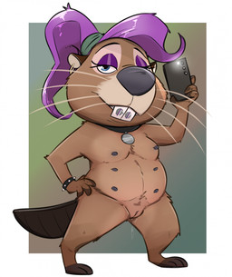 anthro bodily_fluids bracelet braces brown_body brown_fur buckteeth cellphone collar dripping ear_piercing ear_ring electronics eyeshadow female fur genital_fluids genitals hair hand_on_hip jewelry looking_at_viewer makeup multi_nipple nipples nude nude_anthro nude_female phone piercing purple_hair ring_piercing solo spiked_bracelet spikes teeth vaginal_fluid_drip vaginal_fluids vulva whiskers noodlestoat disney zootopia phern_(zootopia) beaver mammal rodent 2025 hi_res