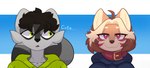 anthro duo looking_at_viewer male smug_face mehtrashycoon emi_05 trash_(mehtrashycoon) canid canine canis domestic_dog mammal procyonid raccoon shiba_inu spitz hi_res