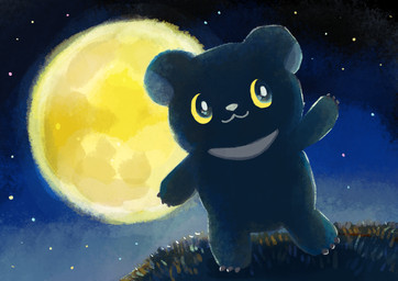 ambiguous_gender black_body black_fur chibi detailed_background feral fur moon night outside solo star araru bear mammal 2020 absurd_res hi_res