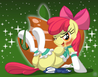 anatomically_correct anatomically_correct_genitalia anatomically_correct_vulva animal_genitalia animal_vulva anus bedroom_eyes blush bodily_fluids butt clothed clothed_female clothed_feral clothing clothing_around_one_leg equine_genitalia equine_vulva female female_feral feral genitals hair lace_stockings legs_up looking_at_viewer lying narrowed_eyes on_back panties panties_around_one_leg panties_down partially_clothed puffy_anus red_hair red_tail saliva seductive solo tail tongue tongue_out underwear underwear_around_one_leg underwear_down vulva yellow_body young young_female young_feral template93 friendship_is_magic hasbro my_little_pony apple_bloom_(mlp) equid equine horse mammal pony absurd_res cel_shading colored digital_media_(artwork) hi_res shaded watermark