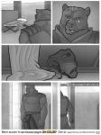 2018 3:4 anthro bear bed bedding blanket bulge clothed clothing comic devon_(misterstallion) english_text equid equine erection erection_under_clothing furniture genitals hi_res horse male mammal mask misterstallion monochrome muscular muscular_anthro muscular_male penis pillow solo text topwear url vest