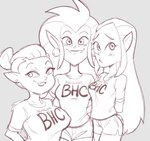 blush clothing embarrassed female group hair humanoid_pointy_ears mature_female nipple_outline not_furry pointy_ears smile text text_on_clothing dbaru disney the_owl_house eda_clawthorne lilith_clawthorne odalia_blight humanoid witch_(the_owl_house) 2021 hi_res monochrome