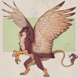 abstract_background ambiguous_gender beak claws digitigrade feathered_wings feathers feet feral fur inner_ear_fluff logo neck_tuft open_mouth paws pose quadruped solo spread_wings tail talons toes tuft wings runasolaris mythology avian gryphon mammal mythological_avian mythological_creature 1:1 2025 artist_logo dated digital_media_(artwork) digital_painting_(artwork) full-length_portrait hi_res painting_(artwork) portrait shaded soft_shading