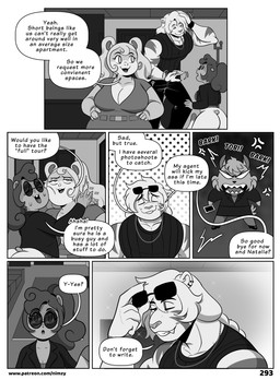 anthro big_breasts biped bottomwear breasts butt clothed clothing detailed_background dialogue female front_view group hair inside male open_mouth pupils size_difference smile speech_bubble text thick_thighs topwear nimzy maggie_(nimzy) noms_(nimzy) tobi_(nimzy) cricetid felid hamster hybrid liger mammal pantherine rodent comic english_text hi_res monochrome url