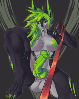 abs animal_genitalia animal_penis anthro balls big_penis biped breasts claws equine_genitalia equine_penis evil_grin feet front_view genitals green_eyes green_hair grin gynomorph hair huge_penis hybrid_genitalia hybrid_penis intersex knot knotted_equine_penis knotted_penis leash leash_pull leashed_viewer looking_at_viewer markings muscular muscular_intersex nipples penis sitting smile solo teeth toe_claws toes masika02 vex_(alibiwolf) canid canine canis felid jackal mammal prehistoric_species saber-toothed_tiger 4:5 absurd_res hi_res