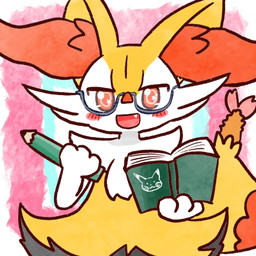 ambiguous_anthro ambiguous_gender anthro biped blush blush_stickers book cute_fangs dipstick_tail eyewear fangs food front_view glasses holding_book holding_object holding_pencil looking_at_viewer markings open_mouth open_smile pencil_(object) shrimp_(food) simple_background smile solo standing tail tail_markings teeth annyui0611 nintendo pokemon braixen canid generation_6_pokemon mammal pokemon_(species) 1:1 2023 digital_drawing_(artwork) digital_media_(artwork) half-length_portrait japanese_description portrait translated_description