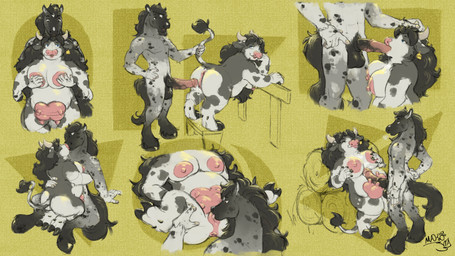 animal_genitalia animal_penis anthro anus areola big_areola big_breasts black_body black_fur black_hair blue_eyes bodily_fluids bovine_genitalia breasts brown_eyes cum cum_on_belly cum_on_body cum_on_breasts cum_on_face cunnilingus deep_throat digitigrade duo ear_piercing ear_tag ejaculation equine_genitalia equine_penis eye_contact eyes_closed fellatio female fence fingers fluffy fur furniture genital_fluids genitals grey_body grey_fur hair hand_on_back hand_on_head hand_on_hip hay hay_bale holding_breast holding_horn holding_tail hooved_fingers hooves horn hug kissing leaking_cum long_hair long_tail looking_at_another looking_at_partner male male/female markings multiple_poses muscular muscular_male nipple_fetish nipple_play nipples oral oral_penetration orgasm overweight overweight_female penetration penile penis piercing pink_nose pose rear_view sex simple_background smile spots spotted_markings stool tail tail_tuft teats tongue tongue_out touching_breasts tuft udderjob udders vaginal white_body white_fur wood wood_fence wood_stool conditional_dnp makowadibuja coaldust_(qest) makowa_(makowadibuja) bovid bovine cattle equid equine horse mammal 16:9 4k absurd_res hi_res multiple_scenes sketch widescreen
