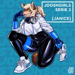 1:1 2018 absurd_res anthro biped black_clothing black_latex black_nose blue_eyes blue_latex bottomwear breasts brown_hair canid canine clothed clothing digital_media_(artwork) electronics female fluffy fluffy_tail footwear fox fully_clothed fur gloves hair handwear headphones headphones_around_neck hi_res janice_brooks jooshy kneeling latex latex_clothing latex_gloves latex_handwear latex_skinsuit looking_at_viewer mammal orange_body orange_fur pants ponytail rubber_clothing shoes skinsuit sneakers solo sweater tail thick_thighs tight_clothing topwear white_clothing white_sweater white_topwear y2k_(graphic_design)