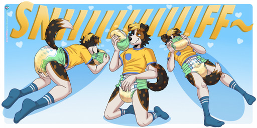 ageplay anthro bodily_fluids clothed clothing diaper diaper_sniffing genital_fluids infantilism male multiple_poses multiple_positions pose roleplay rubbing_diaper sniffing solo text unclean_diaper urine used_diaper wearing_diaper wet_diaper wetness_indicator wetting diaperdork cody_(diaperdork) border_collie canid canine canis collie domestic_dog herding_dog mammal pastoral_dog sheepdog 2:1 absurd_res digital_media_(artwork) english_text hi_res