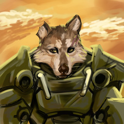 ambiguous_gender anthro armor machine notched_ear power_armor sand solo lostwisdom fallout microsoft canid canine mammal 1:1 hi_res sketch