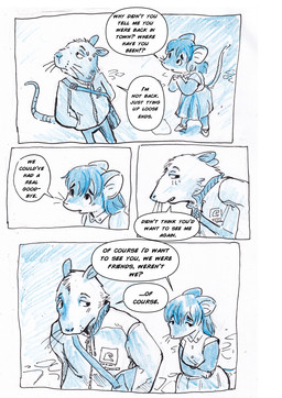 anthro biped bodily_fluids clothed clothing dialogue duo female fur hair male male/female simple_background speech_bubble sweat sweatdrop tail text bedupolker mariella_mazatzal rusty_reavis cricetid deer_mouse mammal mouse murid murine rodent comic english_text hi_res trans_(lore) trans_man_(lore)