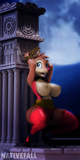 anthro big_breasts bound breasts butt chain chained crouching cuff_(restraint) female handcuffed handcuffs light metal_cuffs moon moonlight nipples restraints solo surprised thick_thighs nativefall don_bluth the_secret_of_nimh mrs._brisby mammal mouse murid murine rodent wood_mouse 3d_(artwork) blender_(artwork) digital_media_(artwork) hi_res