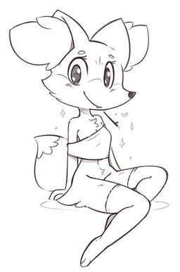 anthro blush bottomless clothed clothing dipstick_tail female flat_chested legwear markings oversized_clothing solo sparkles tail tail_markings thigh_highs topwear tube_top young theartmanor nintendo pokemon parfait_(theartmanor) fennekin generation_6_pokemon pokemon_(species) hi_res