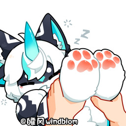 4_ears 4_toes 5_fingers ahoge anthro bangs black_body black_ears black_fur blue_body blue_fur blue_highlights blue_horn blue_inner_ear blush blush_lines cheek_tuft chest_tuft circle_eyebrows close-up disembodied_hand duo emanata eyebrows eyes_closed facial_tuft feet fingers foot_fetish foot_focus foot_grab foot_play forced fur fur_markings hair highlights_(coloring) horn inner_ear_fluff legs_up male markings mitten_hands multi_ear offscreen_character offscreen_human pink_nose questionable_consent raised_leg simple_background sleeping sound_effects text toes tuft vowelless vowelless_sound_effect white_background white_body white_fur white_hair white_inner_ear_fluff young young_anthro young_male zzz windbiom hefeng_character aquatic cetacean furred_cetacean human mammal 1:1 artist_name hi_res watermark