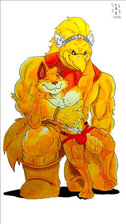 anthro bulge clothed clothing duo jockstrap jockstrap_only male male/male muscular muscular_anthro muscular_male smile topless underwear underwear_only wrestler nagozaramee092 mario_bros nintendo paper_mario paper_mario:_the_thousand_year_door rawk_hawk yosulf accipitrid accipitriform avian bird canid canine eagle fox mammal 9:16 cover cover_art cover_page hi_res